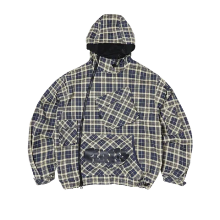 Hooded Plaid Jacket - Blue/White