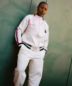 Athletic Dotted Poly Track- Ivory/Pink Pant