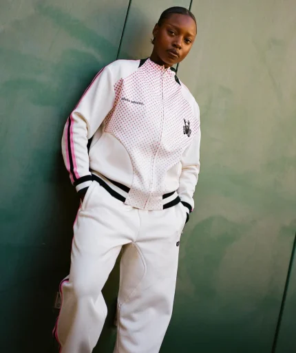 Athletic Dotted Poly Track- Ivory/Pink Pant