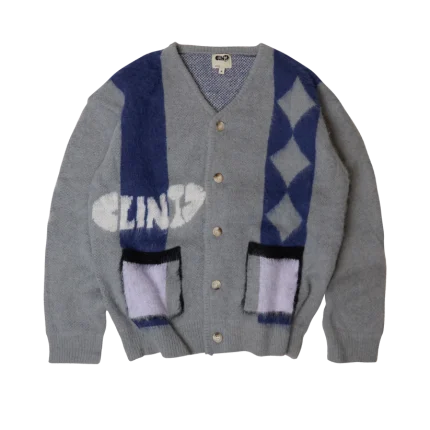Clints Mohair Diamond Cardigan - Grey/Blue