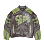 Clints Leather Biker Jacket - Brown/Green
