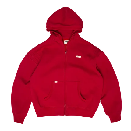 Clints Pintuck Zip Hoodie - Red