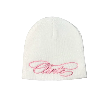 Clints Script Beanie - White/Pink