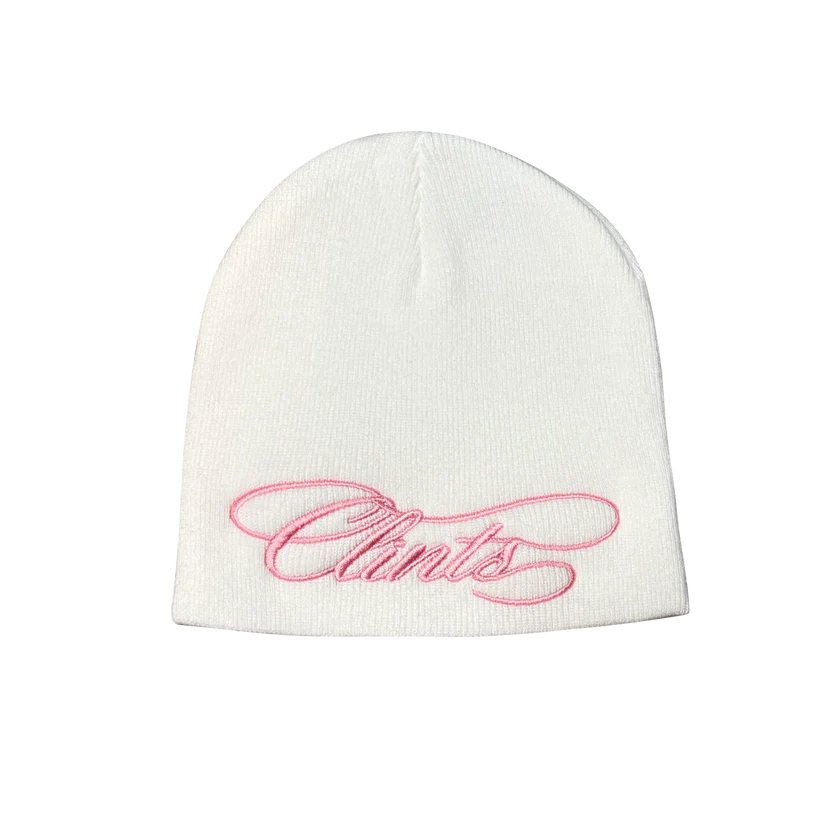 Clints Script Beanie - White/Pink Clints Script Beanie - White/Pink