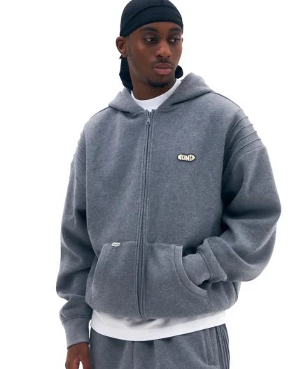 Clints Pintuck Zip Hoodie - Marl