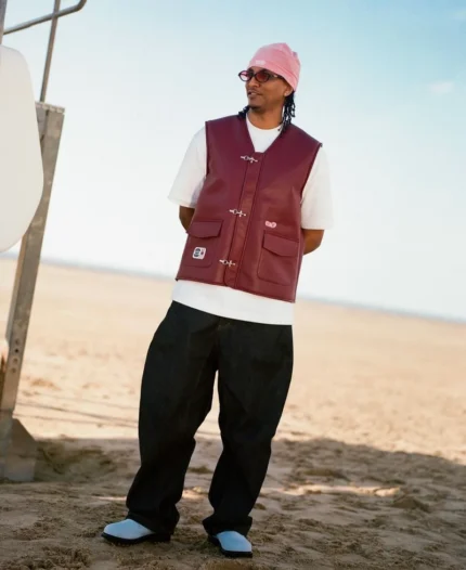 Clints Leather Vest - Burgundy