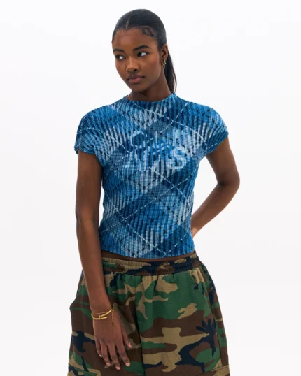 'Clints Tartan Pleated Crop Top - Blue