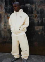Clints Pintuck Zip Hoodie - Beige