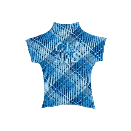 'Clints Tartan Pleated Crop Top - Blue