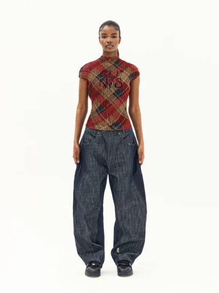 'Clints Tartan Pleated Crop Top - Red